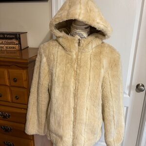 Hooded Faux Fur Coat Blonde Fur Medium/Large